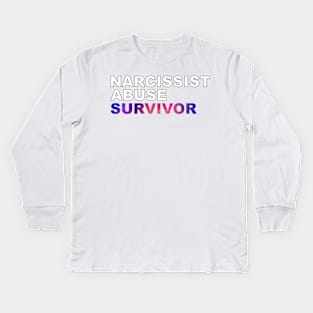 Narcissist Abuse Survivor (bold white letters and purple highlight) Kids Long Sleeve T-Shirt